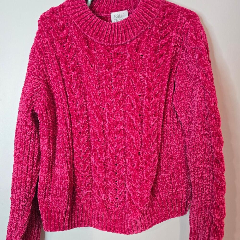 Falls Creek Women’s Pink Cable Knit Chenille Sweater Size Small